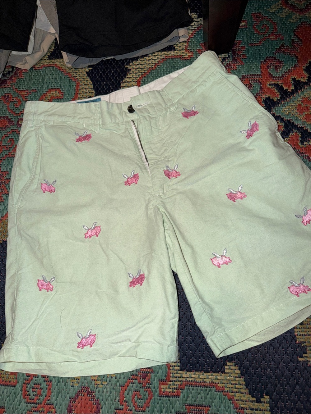 Castaway Mint Green Men’s Shorts with Pink Embroidery